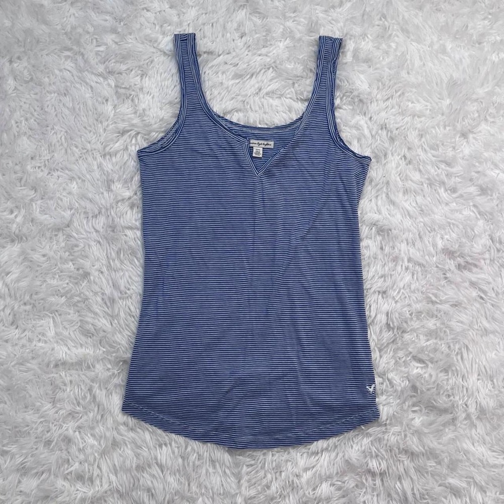 Y2K DEADSTOCK American Eagle Blue & White Striped Tank XS